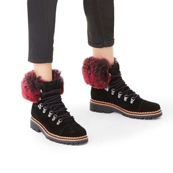 Sam Edelman Shoes - Sam Edelman Black and Red Winter Boots with Faux Fur
